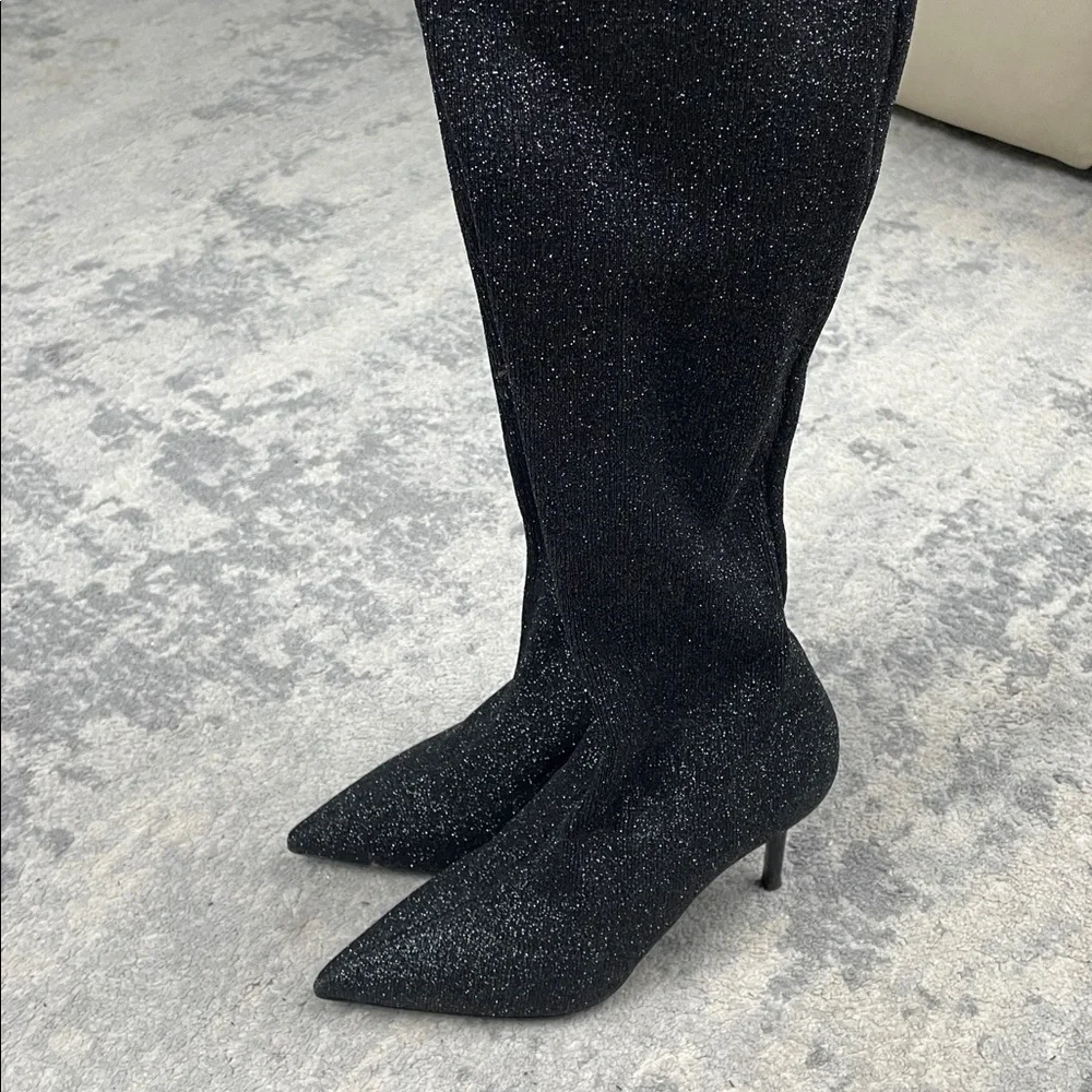 NIB Giuseppe Zanotti Stretch Glitter Over The Knee Boots Black Sz 36